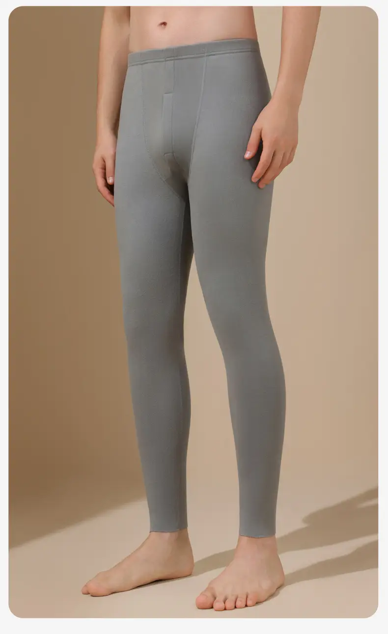 Autumn and winter seamless men's long johns velvet bottoming mid-waist warm pants men's thin pants fleece-lined high-elastic slim-fit — feature 20