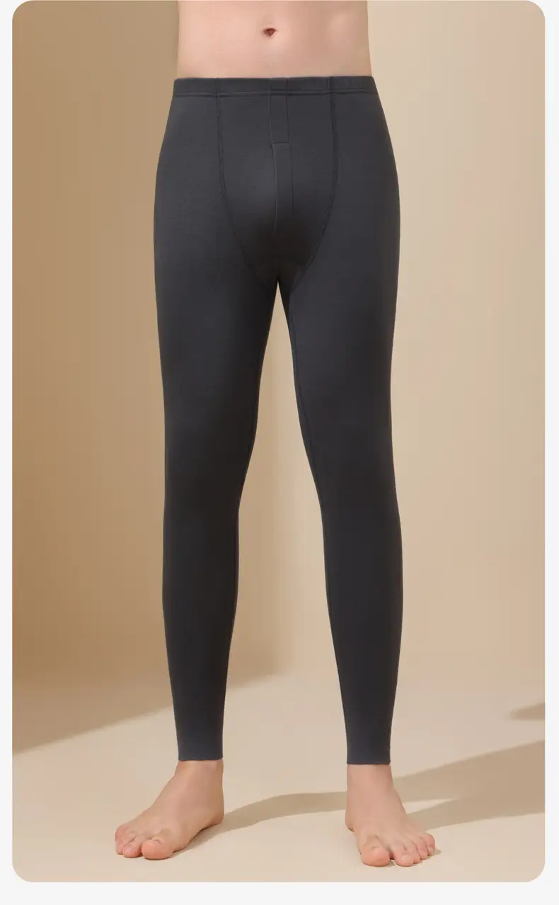 Autumn and winter seamless men's long johns velvet bottoming mid-waist warm pants men's thin pants fleece-lined high-elastic slim-fit — feature 21