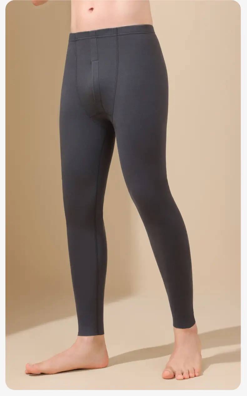 Autumn and winter seamless men's long johns velvet bottoming mid-waist warm pants men's thin pants fleece-lined high-elastic slim-fit — feature 22