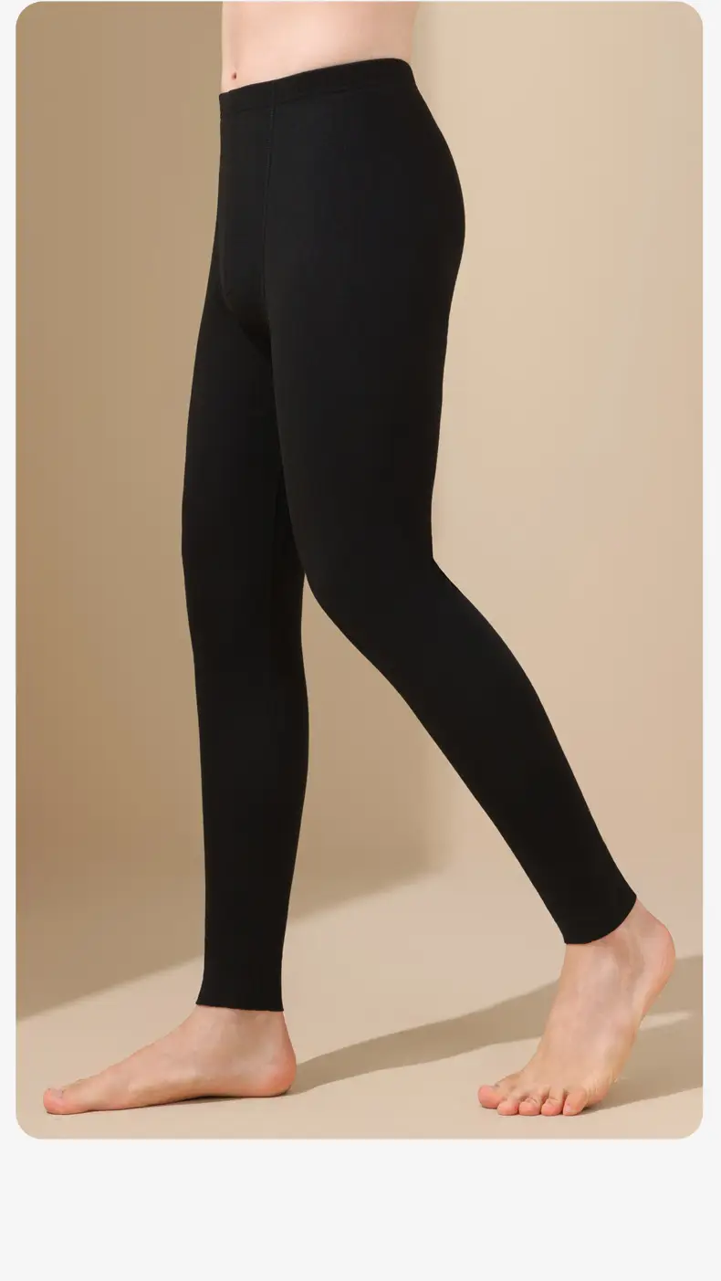 Autumn and winter seamless men's long johns velvet bottoming mid-waist warm pants men's thin pants fleece-lined high-elastic slim-fit — feature 24