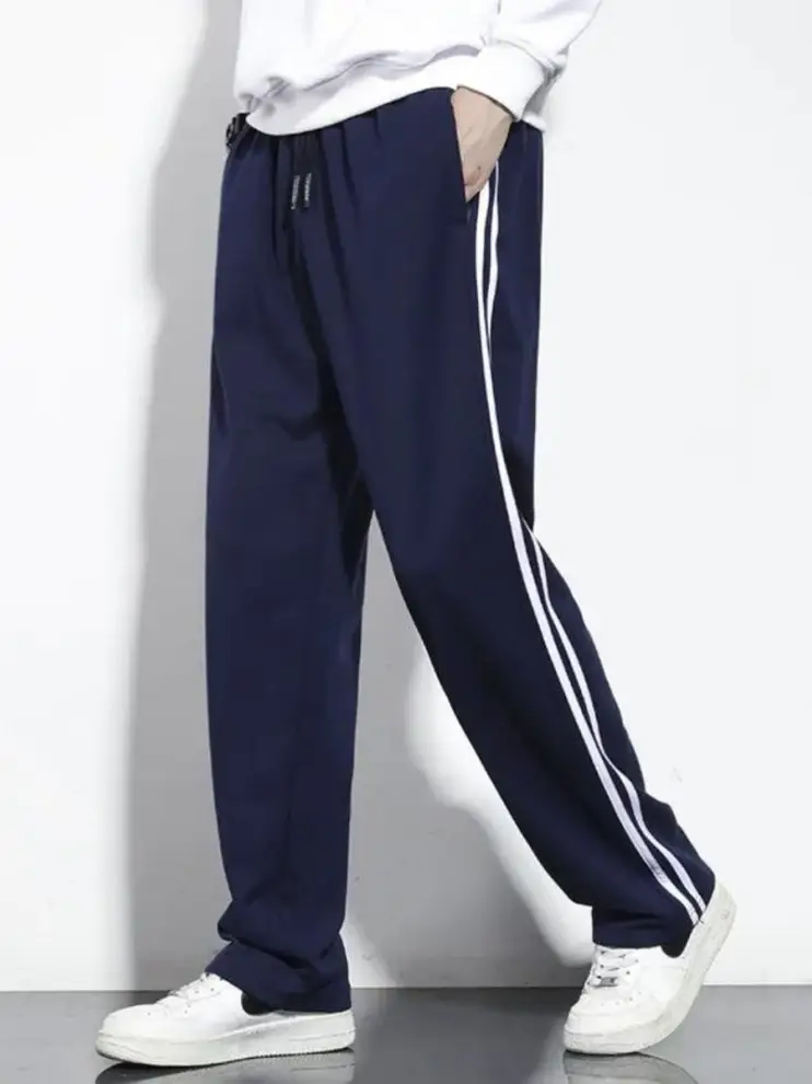 Men Black Track Pants with White Stripes Loose Fit - Image 11