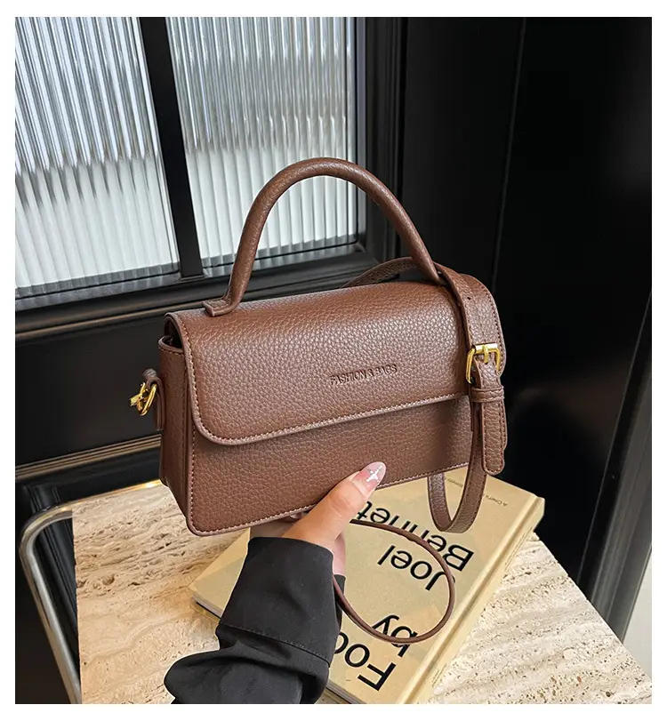 Brown Leather Women's Shoulder Bag with Gold Hardware — feature 1
