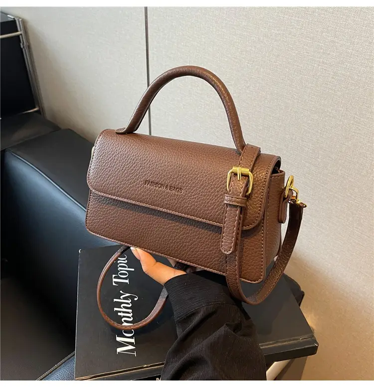 Brown Leather Women's Shoulder Bag with Gold Hardware — feature 17