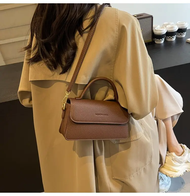 Brown Leather Women's Shoulder Bag with Gold Hardware — feature 21