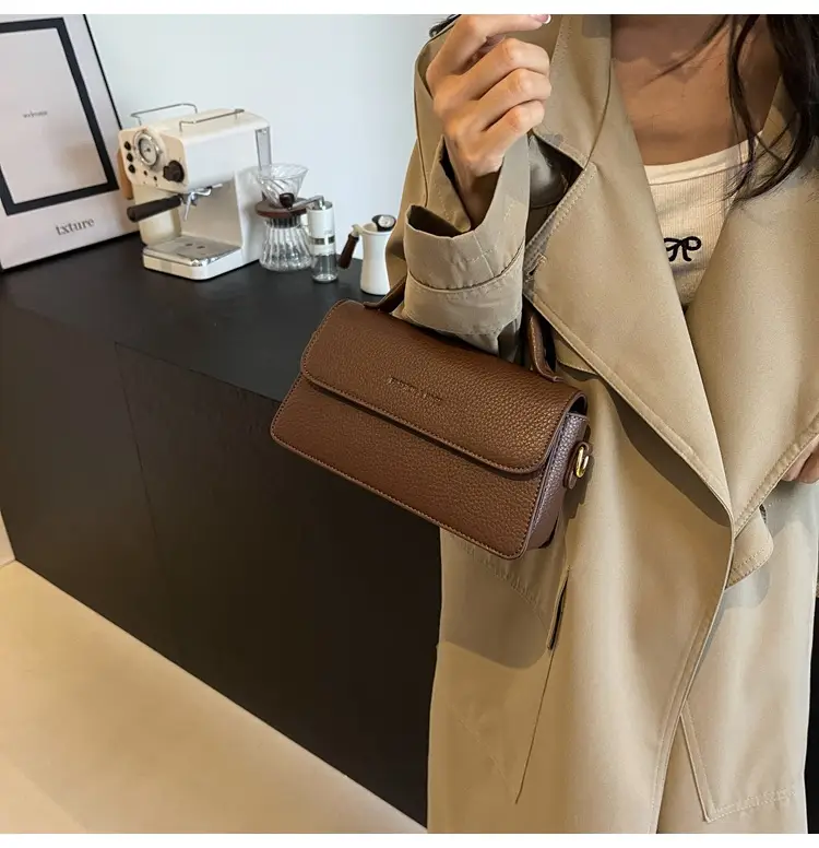 Brown Leather Women's Shoulder Bag with Gold Hardware — feature 22