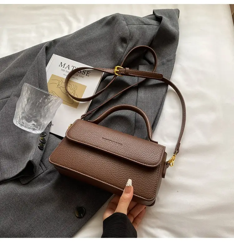Brown Leather Women's Shoulder Bag with Gold Hardware — feature 43
