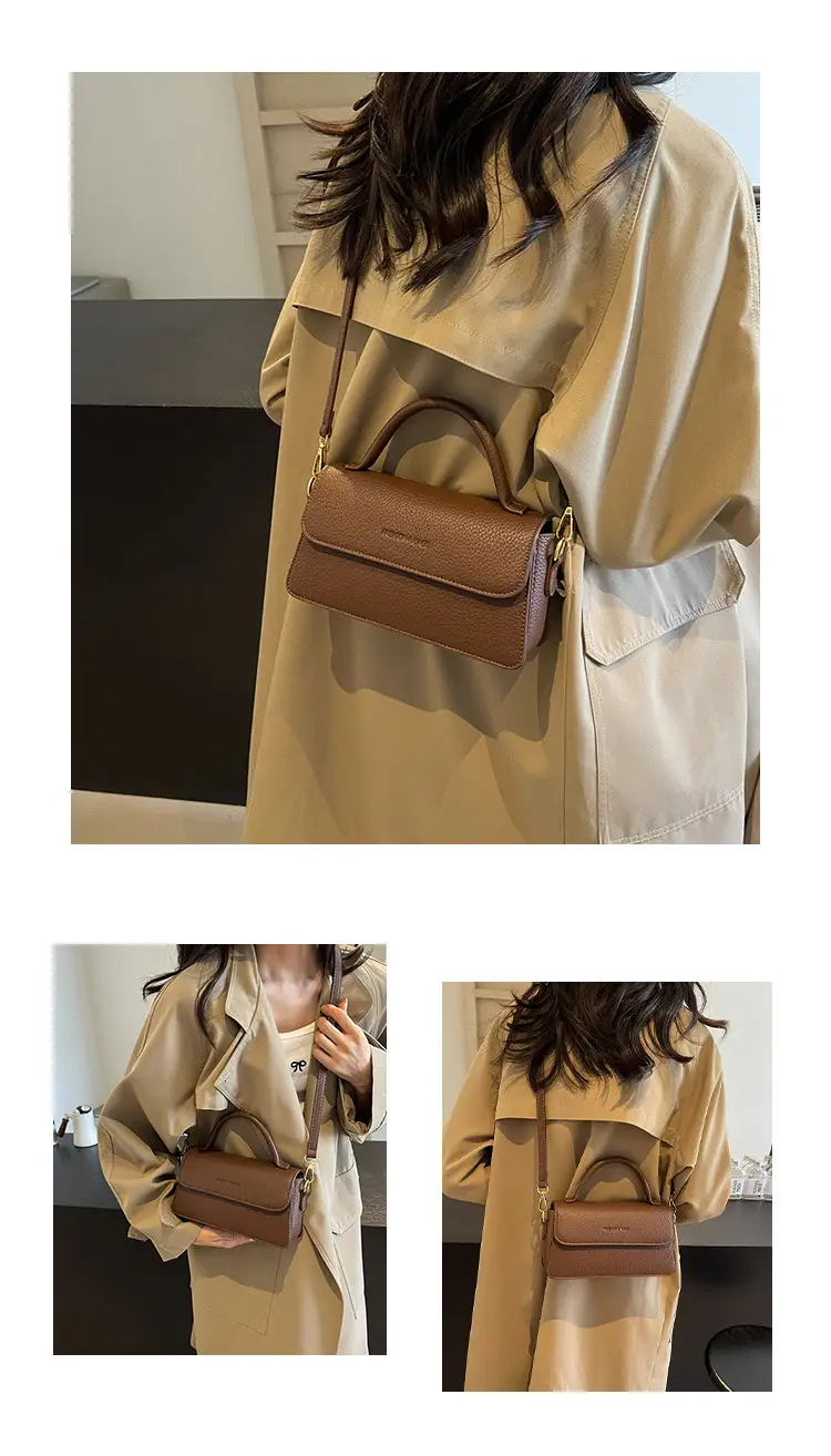 Brown Leather Women's Shoulder Bag with Gold Hardware — feature 9
