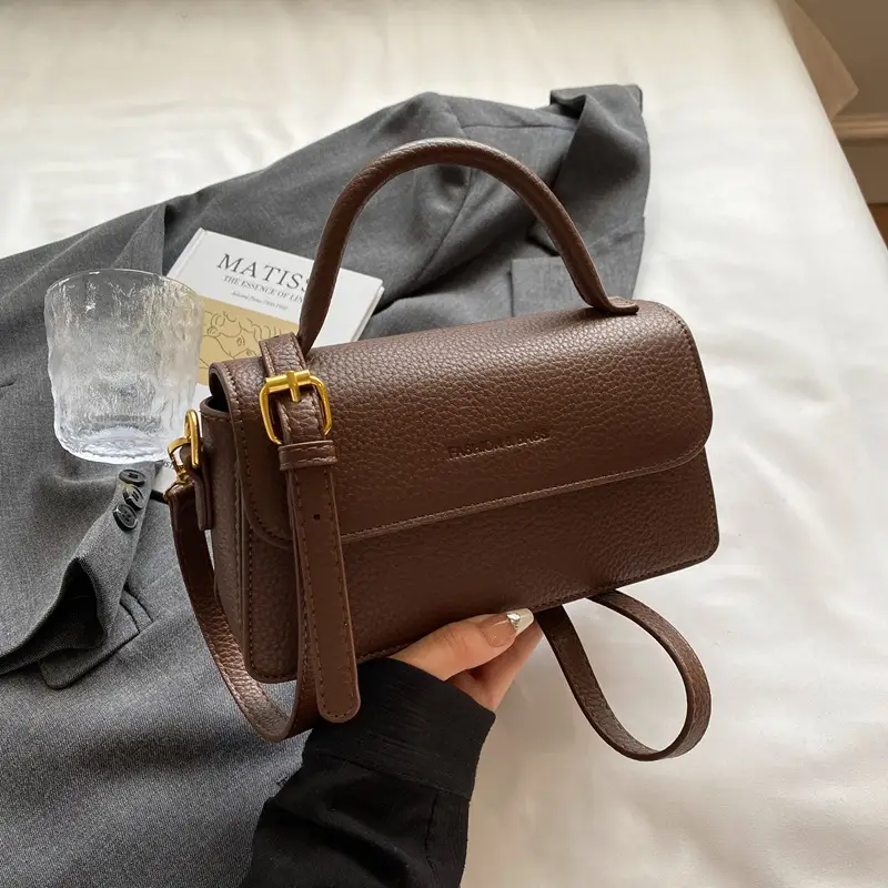 Brown Leather Women's Shoulder Bag with Gold Hardware - Image 3