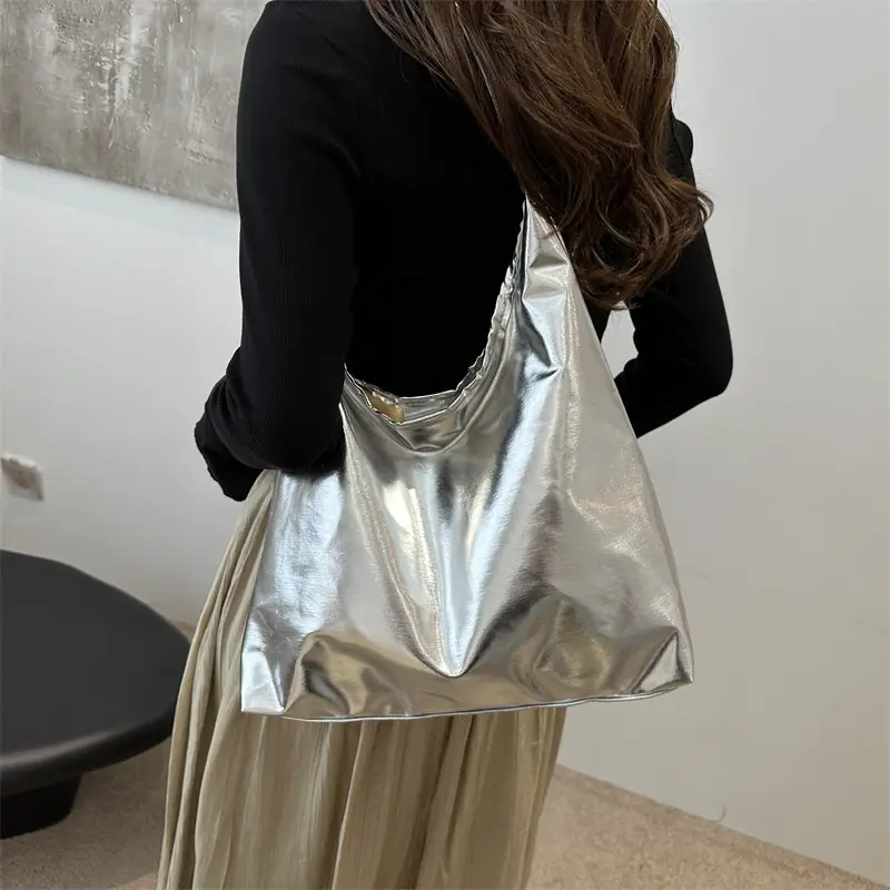 Silver Metallic Shoulder Bag for Women 2024 Autumn - Image 4