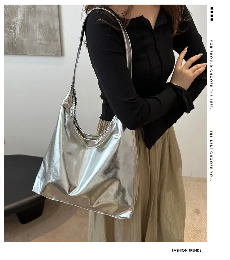 Silver Metallic Shoulder Bag for Women 2024 Autumn — feature 2
