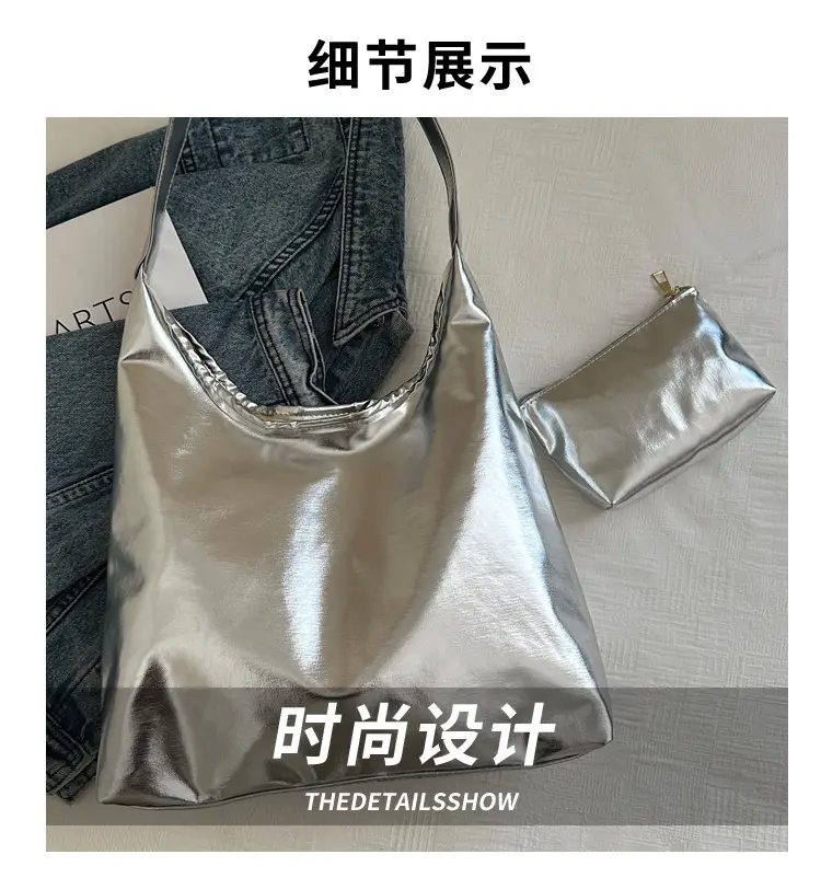 Silver Metallic Shoulder Bag for Women 2024 Autumn — feature 4