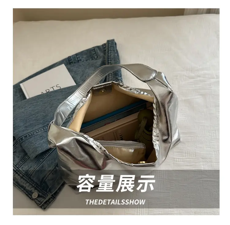 Silver Metallic Shoulder Bag for Women 2024 Autumn — feature 8