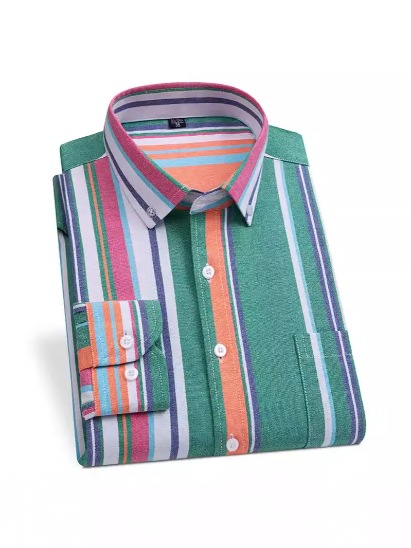 Men Cotton Striped Slim Fit Shirt with Pockets - Image 14