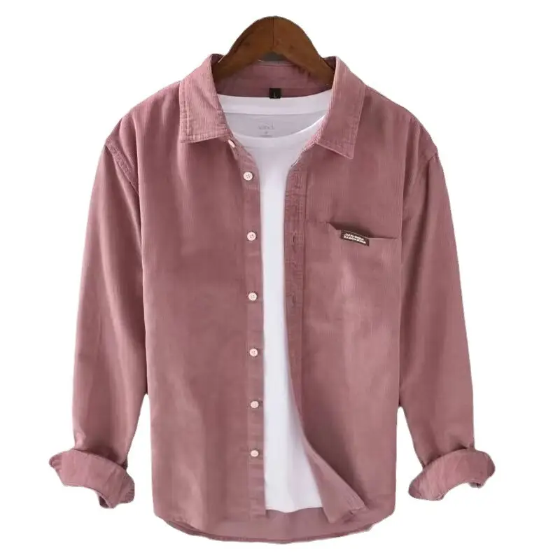 Japanese Style Long Sleeve Shirt Men's Beige Spring Autumn - Image 8
