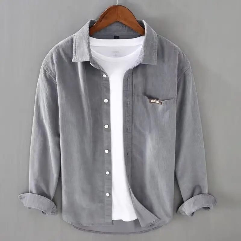 Japanese Style Long Sleeve Shirt Men's Beige Spring Autumn - Image 2