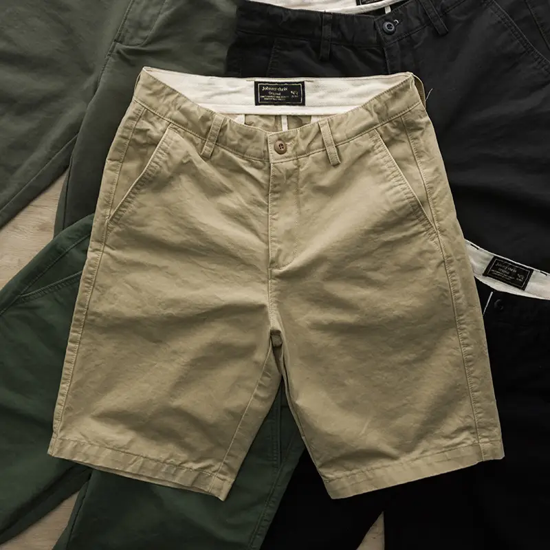 Washed Men's Japanese Solid Color Slim Shorts - Image 7