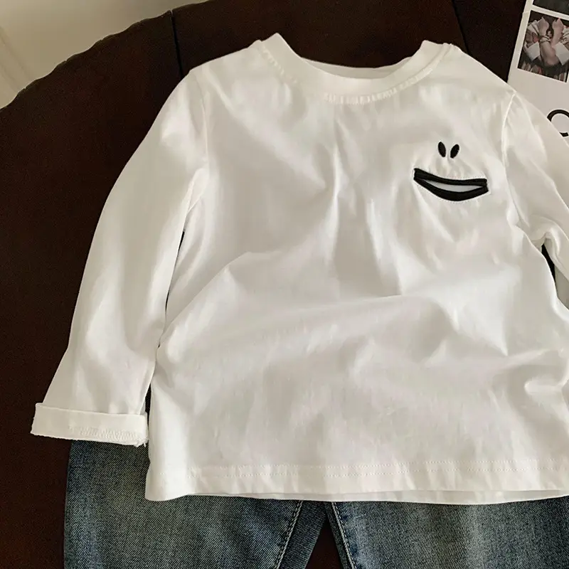 White Smiley Face Long Sleeve T-Shirt for Boys 2024 - Image 2