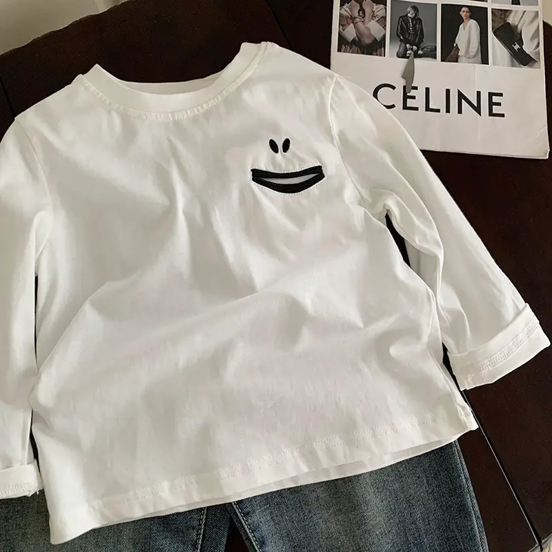White Smiley Face Long Sleeve T-Shirt for Boys 2024 — feature 11