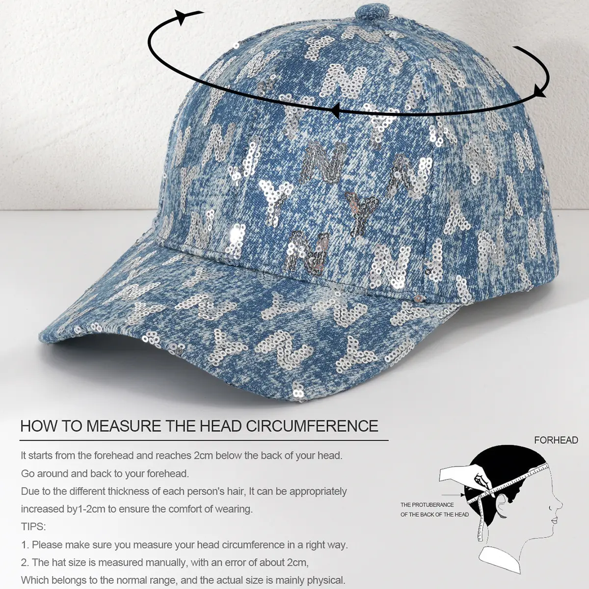 Vintage Denim Sequins Cap Blue Patterned - Image 5