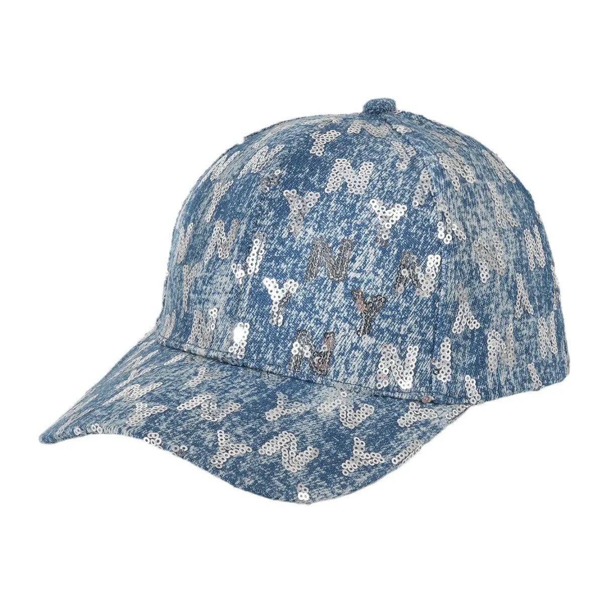 Vintage Denim Sequins Cap Blue Patterned - Image 8