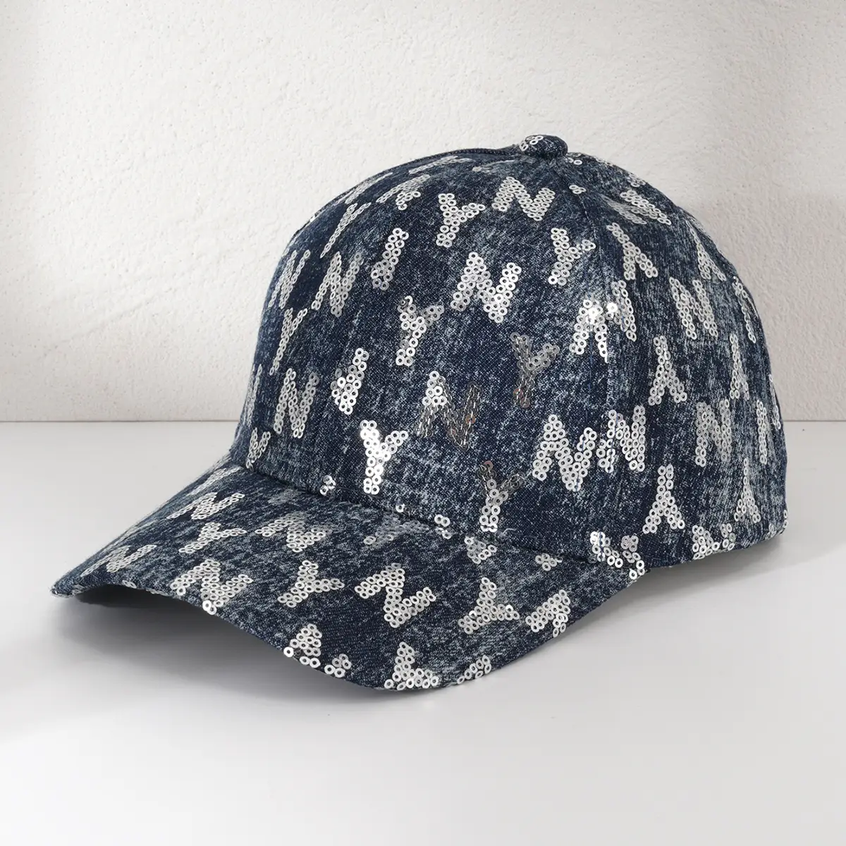 Vintage Denim Sequins Cap Blue Patterned - Image 2