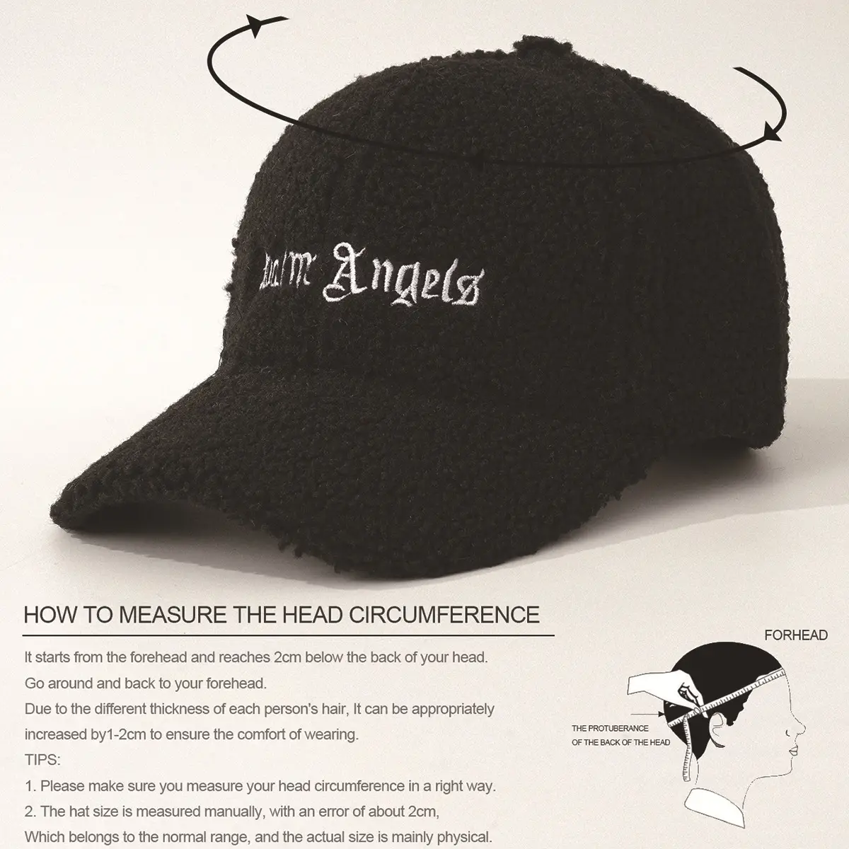 Warm Teddy Wool Cap with Vintage "Angels" Embroidery — feature 1