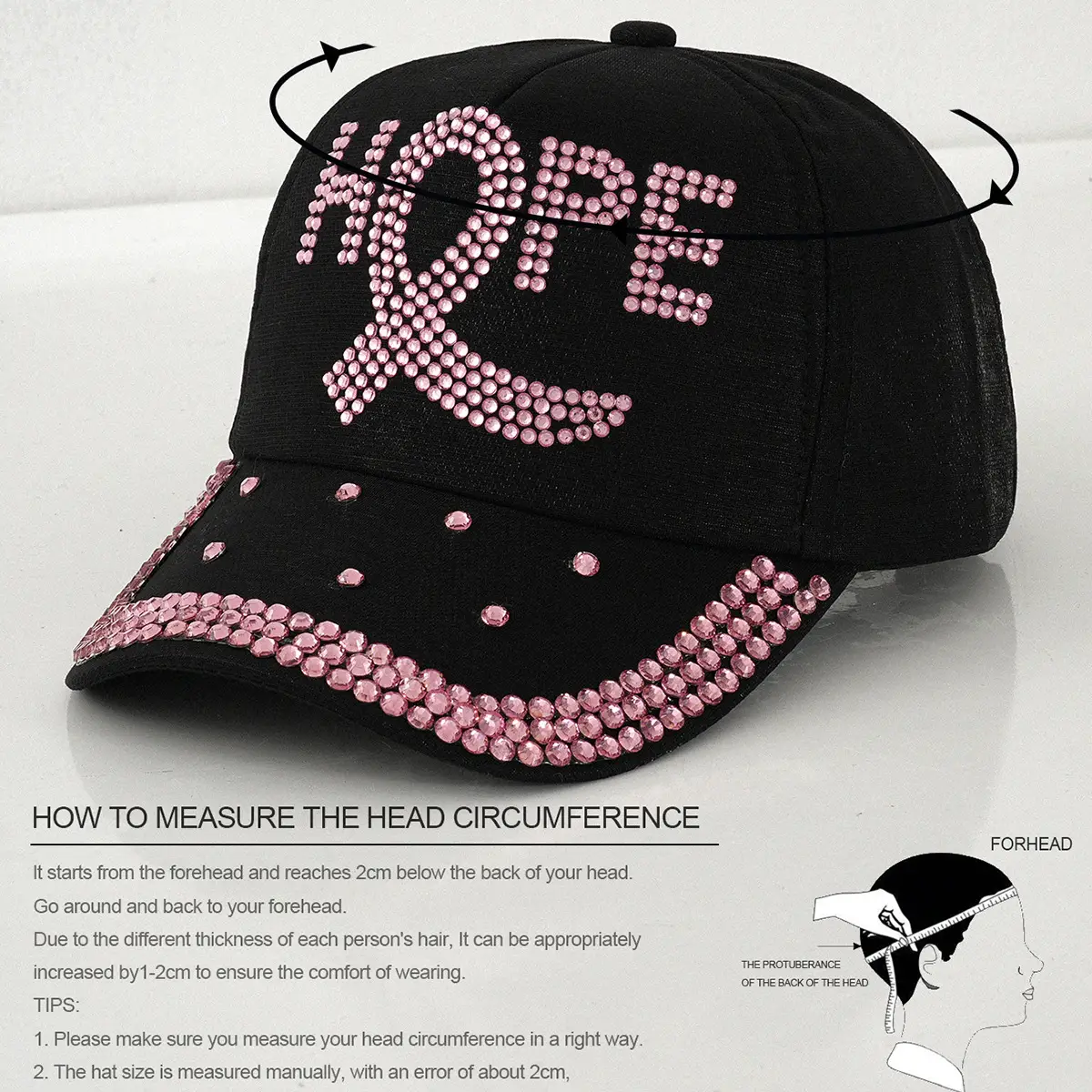 Hope Cap with Diamond Embroidery White Black Pink - Image 5