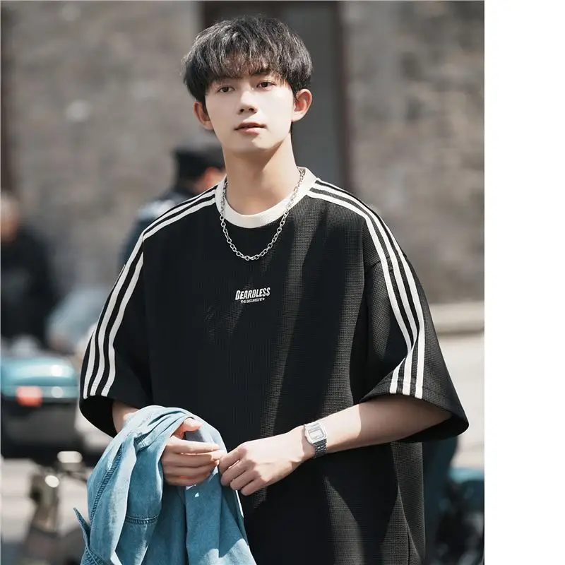 Men Striped White T-Shirt Summer Wear American Retro - Image 6