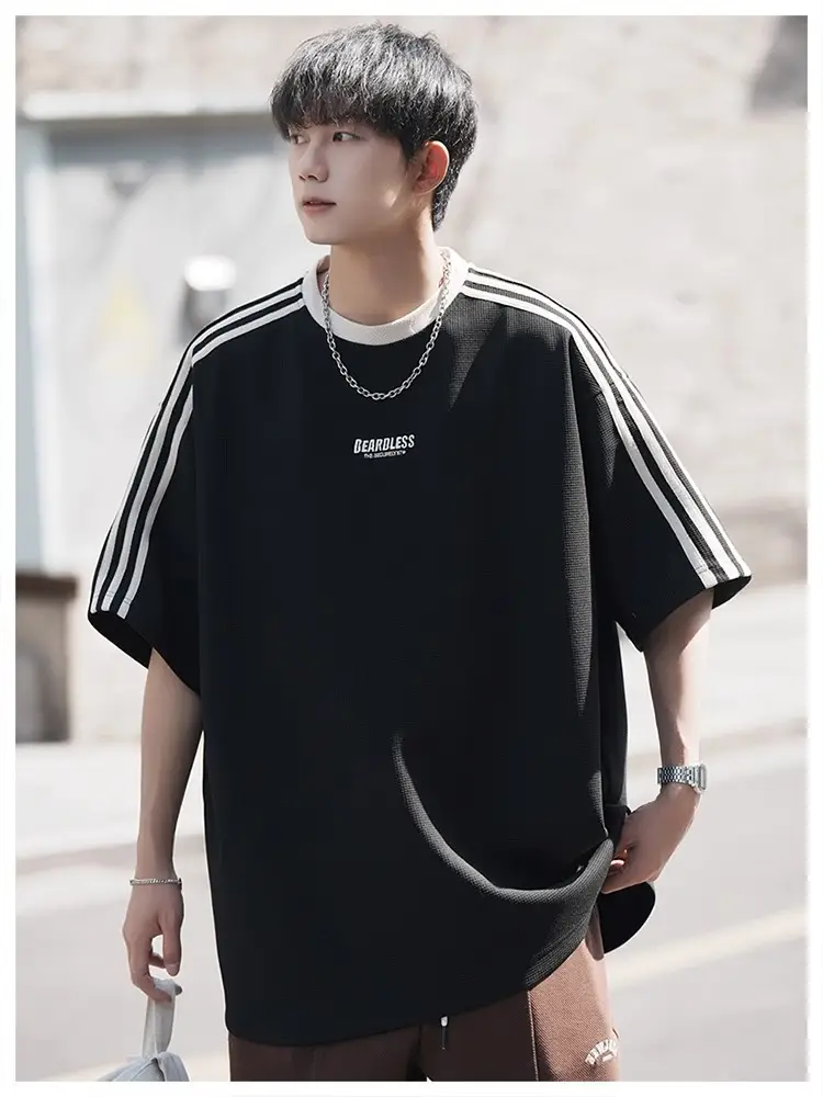 Men Striped White T-Shirt Summer Wear American Retro — feature 3