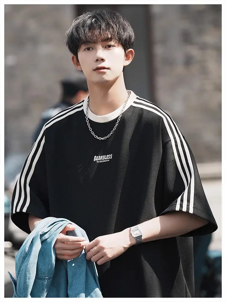 Men Striped White T-Shirt Summer Wear American Retro — feature 8