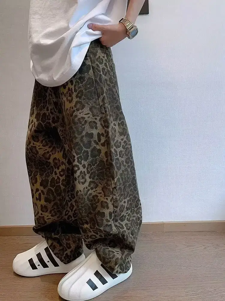 Men Leopard Print Wide Leg Pants Spring Autumn — feature 2