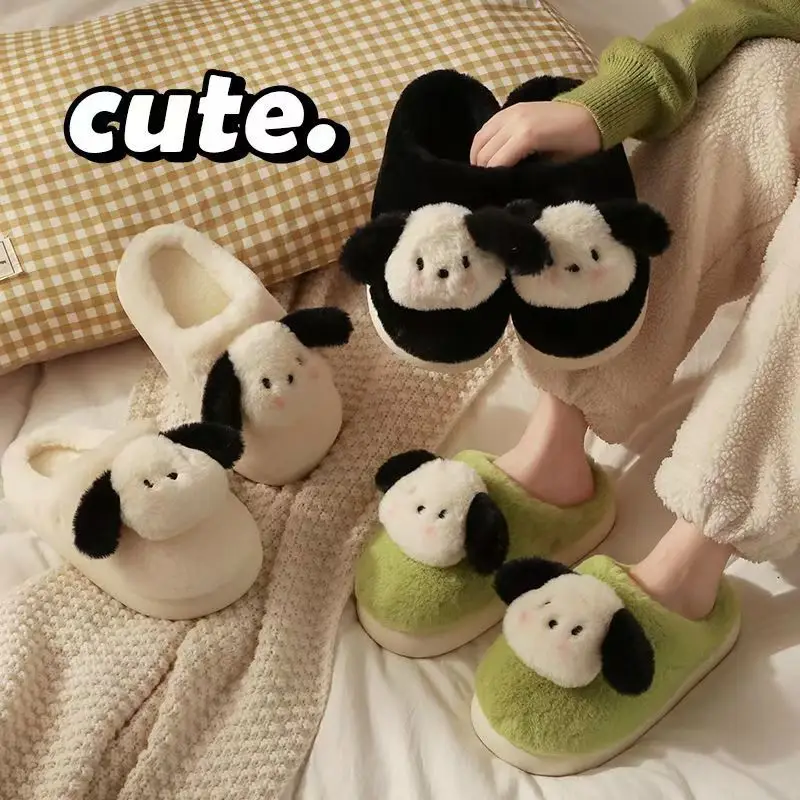 Mao Mao Cute Cotton Slippers Girls Parchal Dog Indoor Home Thick Bottom Warm Thick Warm Outer Wear Slippers Winter