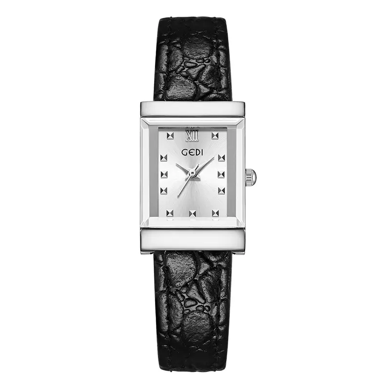 Gold Vintage Square Plate Women's Pebble Strap Quartz Watch - Image 5