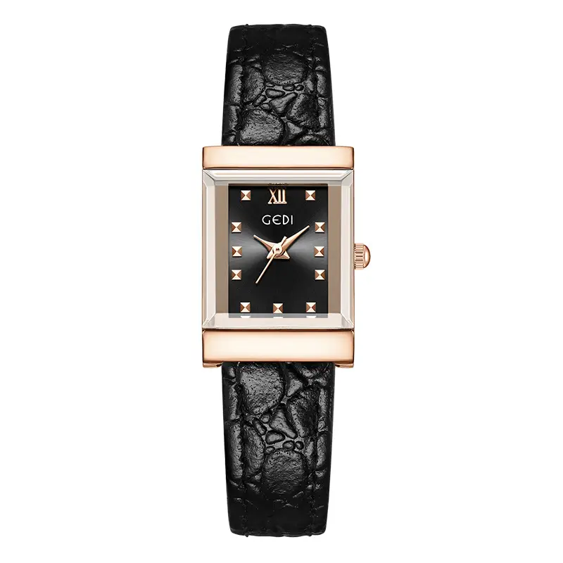Gold Vintage Square Plate Women's Pebble Strap Quartz Watch - Image 2