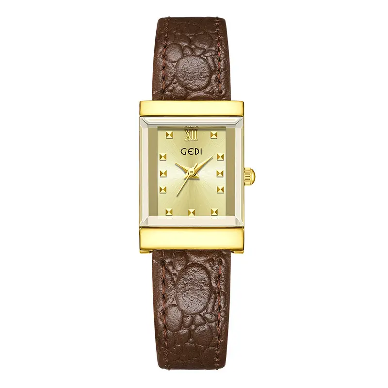 Gold Vintage Square Plate Women's Pebble Strap Quartz Watch - Image 3