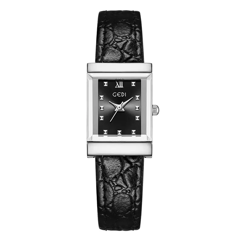 Gold Vintage Square Plate Women's Pebble Strap Quartz Watch - Image 6