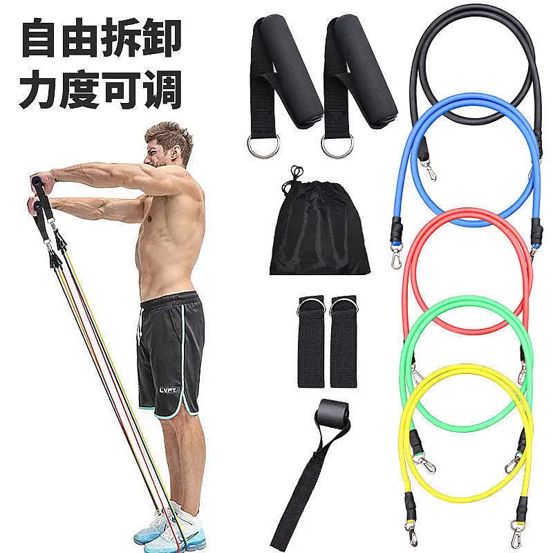 TPE tension rope suit 11-piece set one-word tension belt home fitness training tension device men's and women's resistance device — feature 2