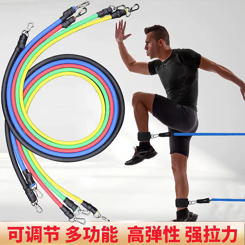 TPE tension rope suit 11-piece set one-word tension belt home fitness training tension device men's and women's resistance device — feature 4