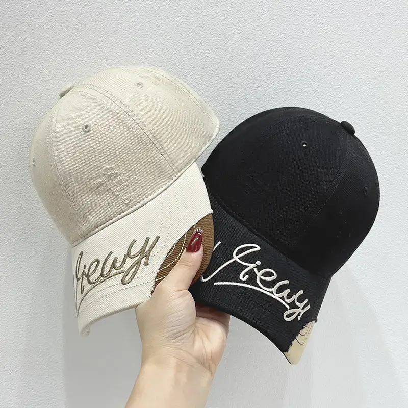 Women's Korean Style Embroidered Baseball Cap Beige Brown - Image 7