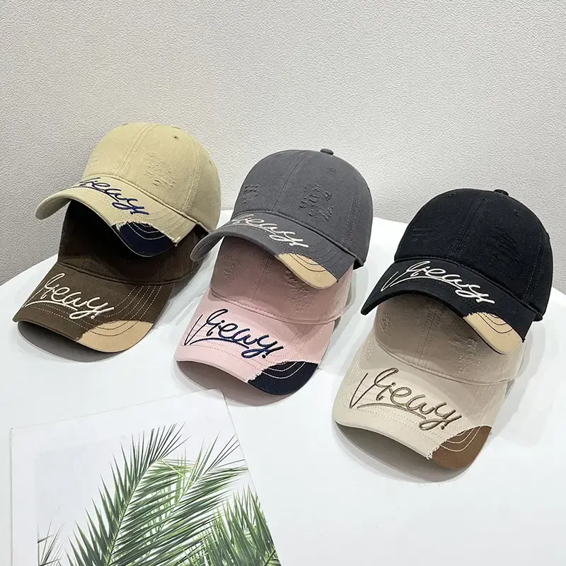 Women's Korean Style Embroidered Baseball Cap Beige Brown - Image 8