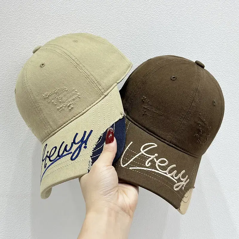 Women's Korean Style Embroidered Baseball Cap Beige Brown - Image 9