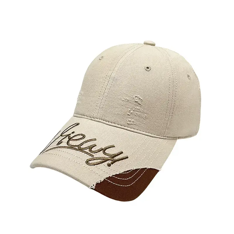 Women's Korean Style Embroidered Baseball Cap Beige Brown - Image 11