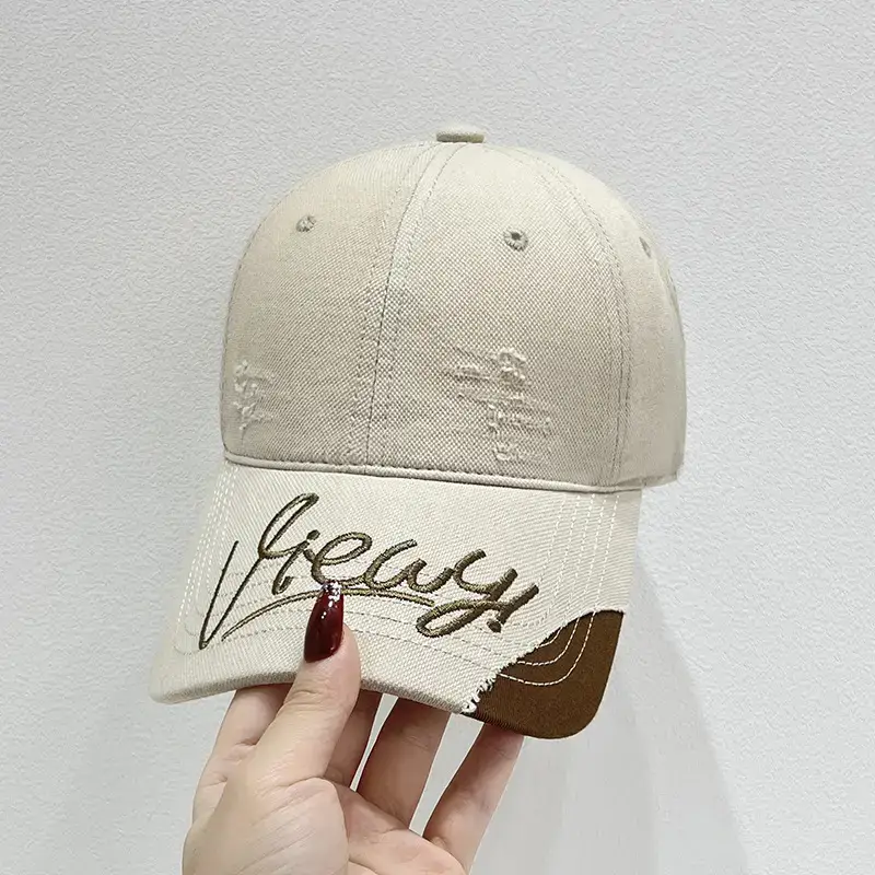 Women's Korean Style Embroidered Baseball Cap Beige Brown - Image 2