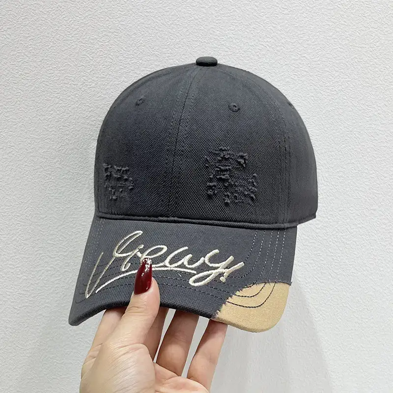 Women's Korean Style Embroidered Baseball Cap Beige Brown - Image 6