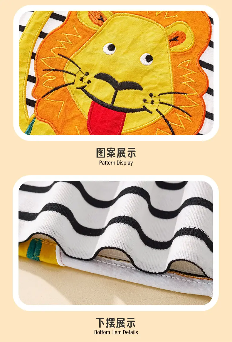 Long Sleeve Kids T-Shirt Lion Embroidery Striped White Black — feature 10
