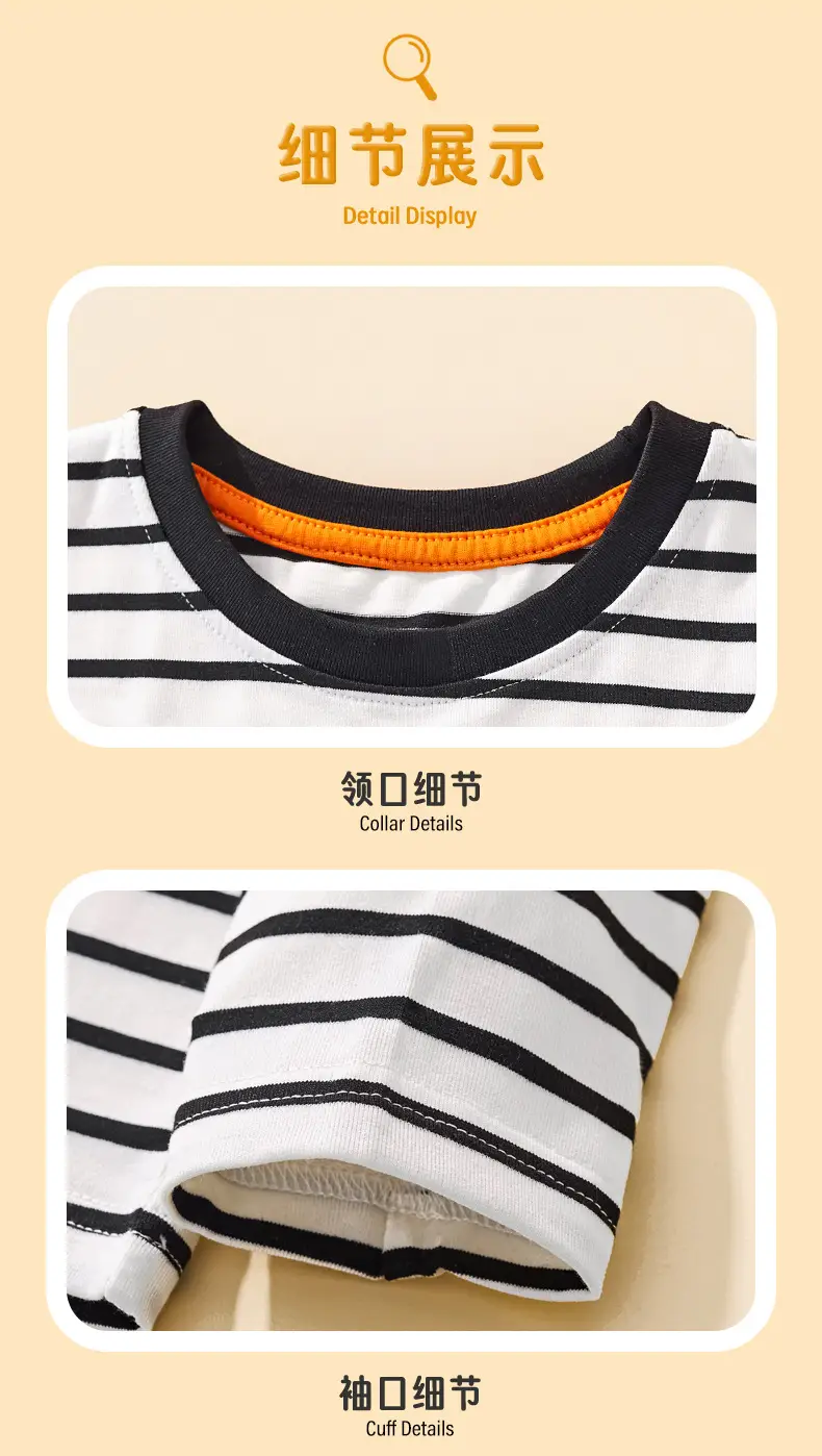 Long Sleeve Kids T-Shirt Lion Embroidery Striped White Black — feature 9