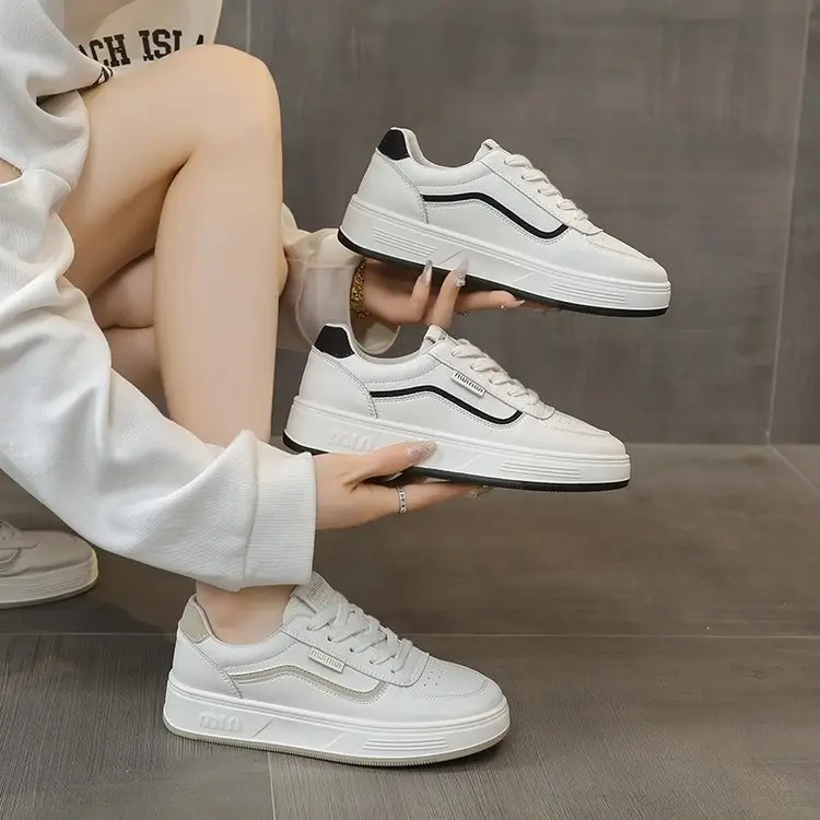Women White Lace-Up Thick Sole Casual Shoes 2024 - Image 4