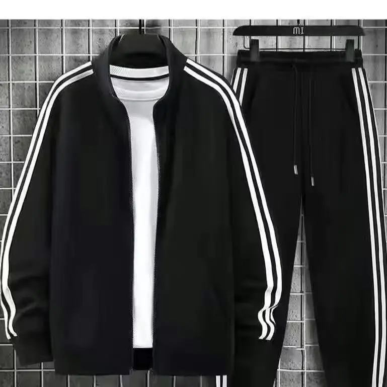 Men Black Striped Track Suit Spring Autumn Sweatshirt — feature 6