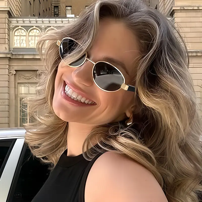 Golden Red Metal Sunglasses for Women Y2K Street Fashion