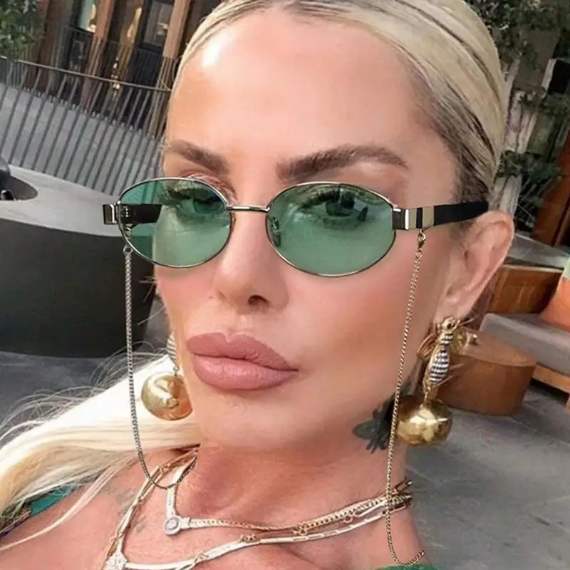 Golden Red Metal Sunglasses for Women Y2K Street Fashion